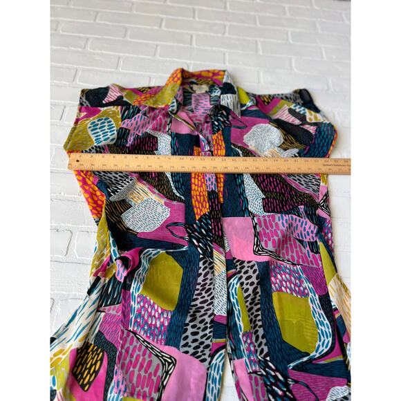 Turquoise Haven Bold Pattern Colorful Semi Shear Short Sleeve Tunic Top -sz S - Picture 5 of 5